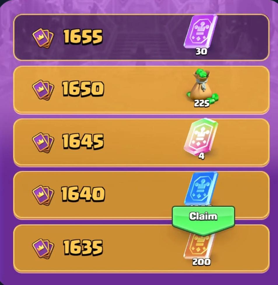 Clash Royale collection level milestone reward screen