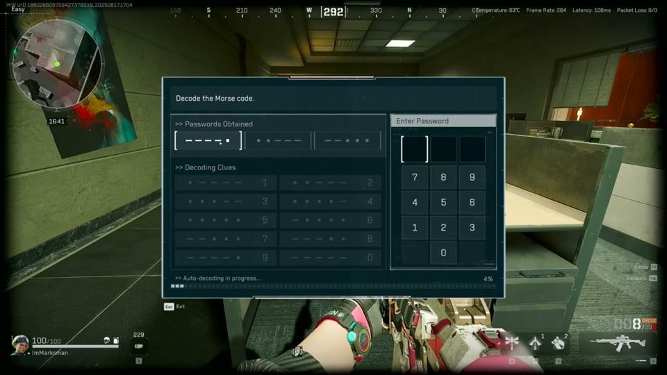 Delta Force decode Morse code computer puzzle with dash and dot password