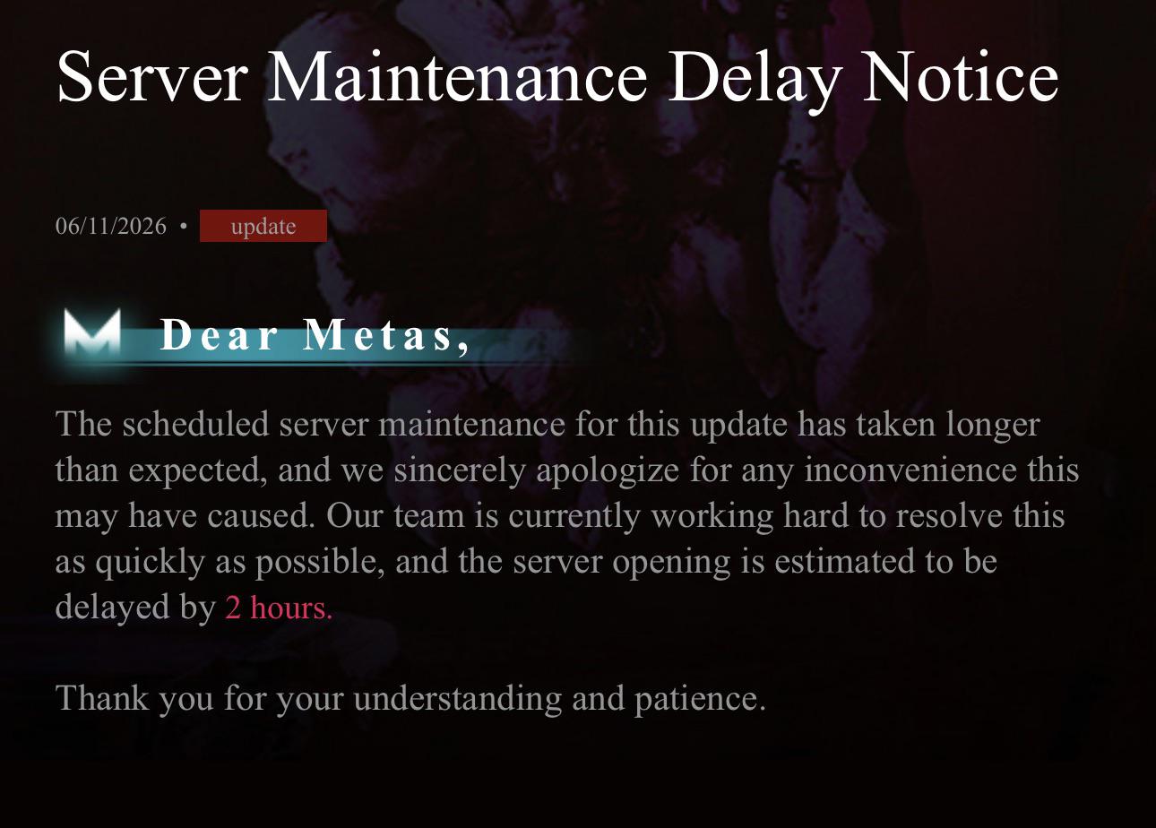 Once Human server status announcement and login failure alert