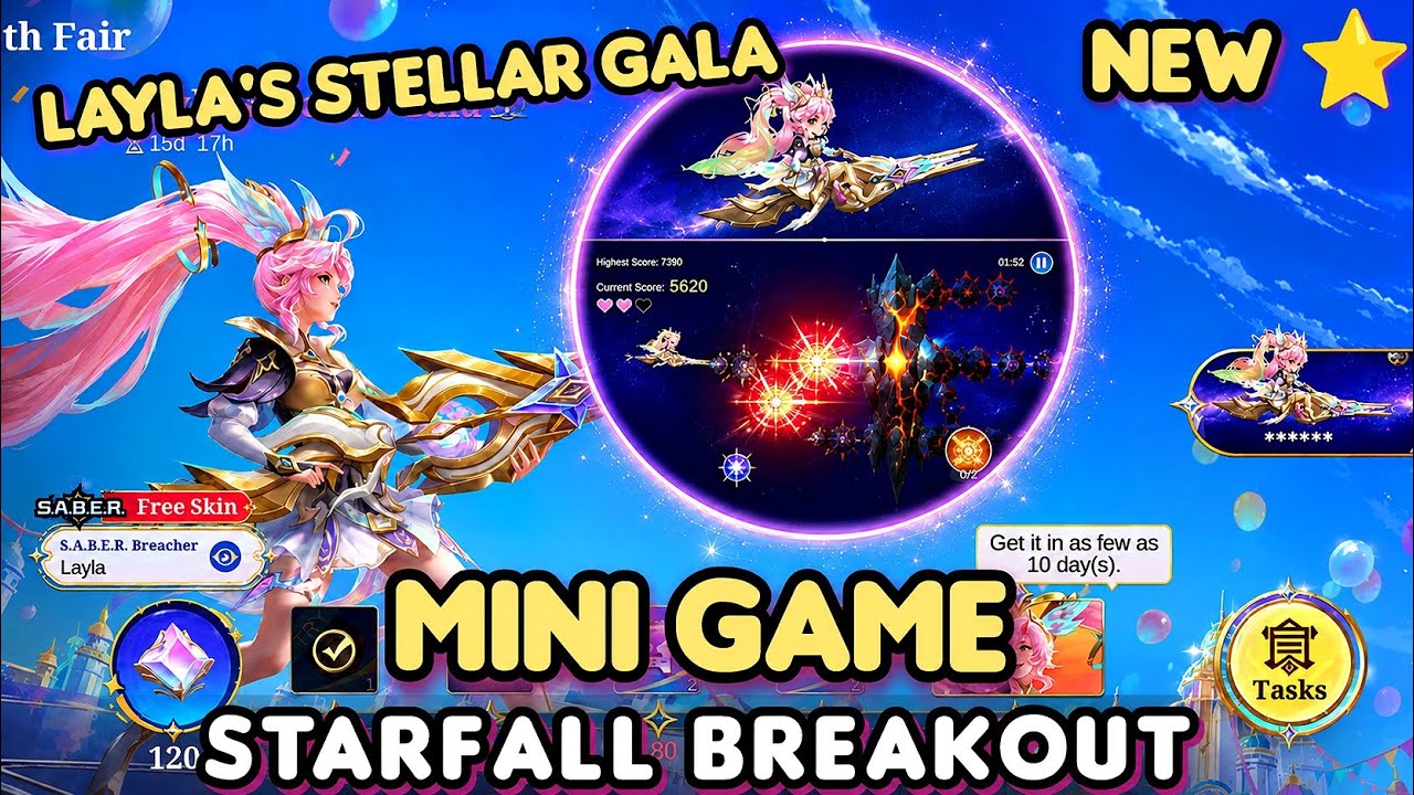 Interface du mini-jeu Starfall Breakout de Mobile Legends pour le skin Collector de Layla