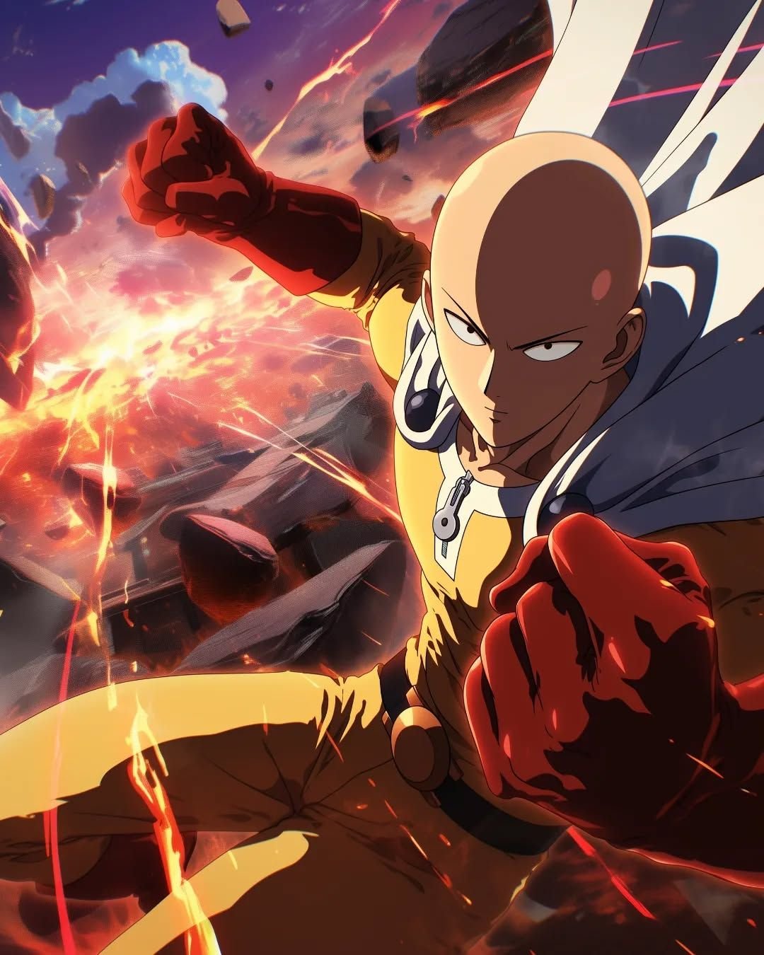 Illustrazione di battaglia dell'eroe Saitama in One Punch Man The Strongest