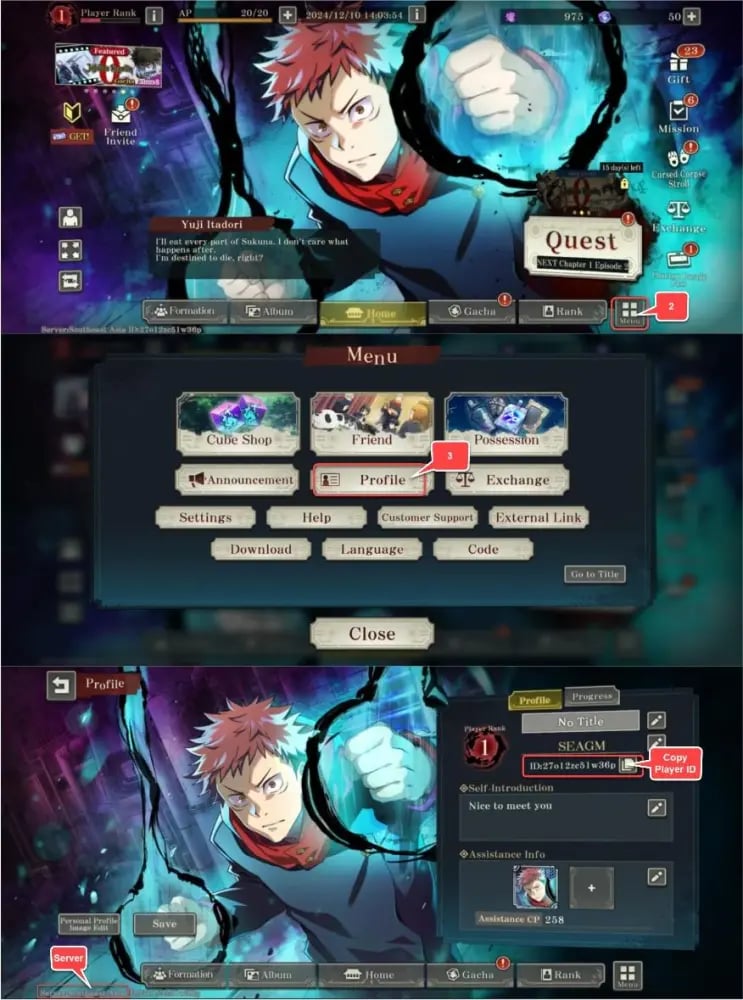 How to find your Jujutsu Kaisen: Phantom Parade Top Up UID