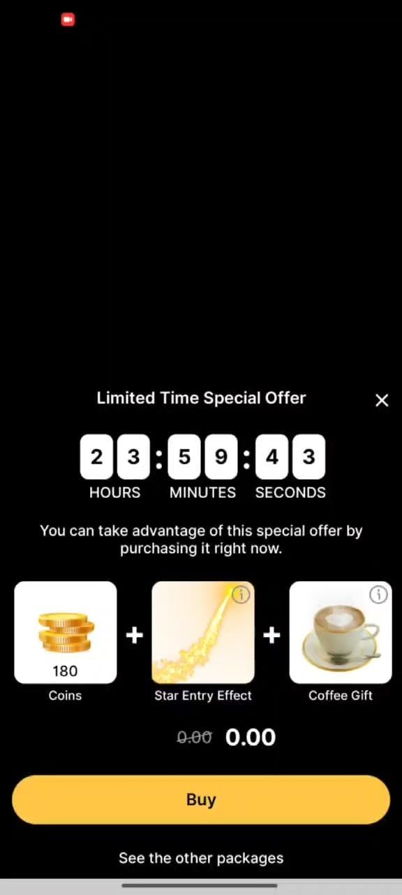 SuperLive Ofertă Specială pe Durată Limitată 180 Monede Efect Intrare Stea Cadou Cafea