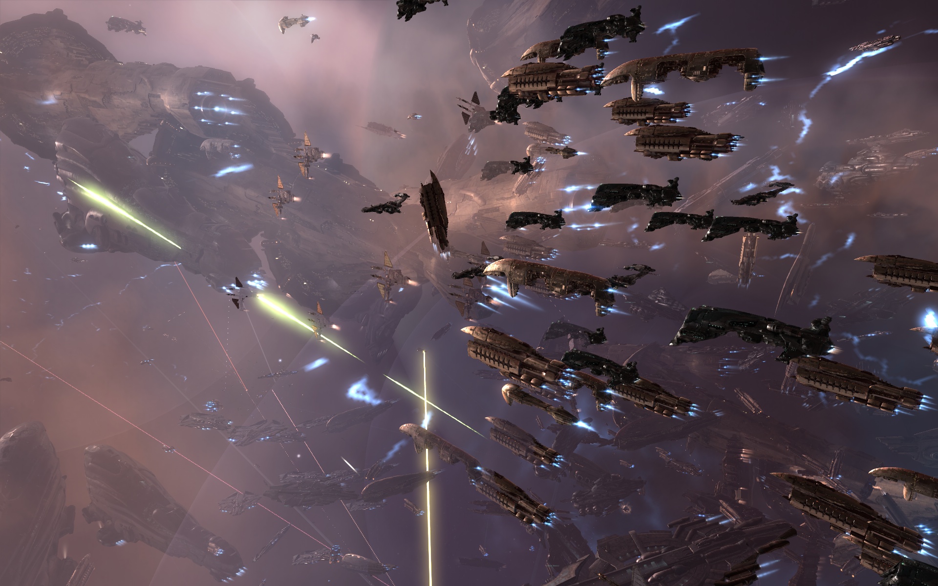 《EVE Echoes》中顯示大量船艦方框圖示的大型艦隊戰交火場面
