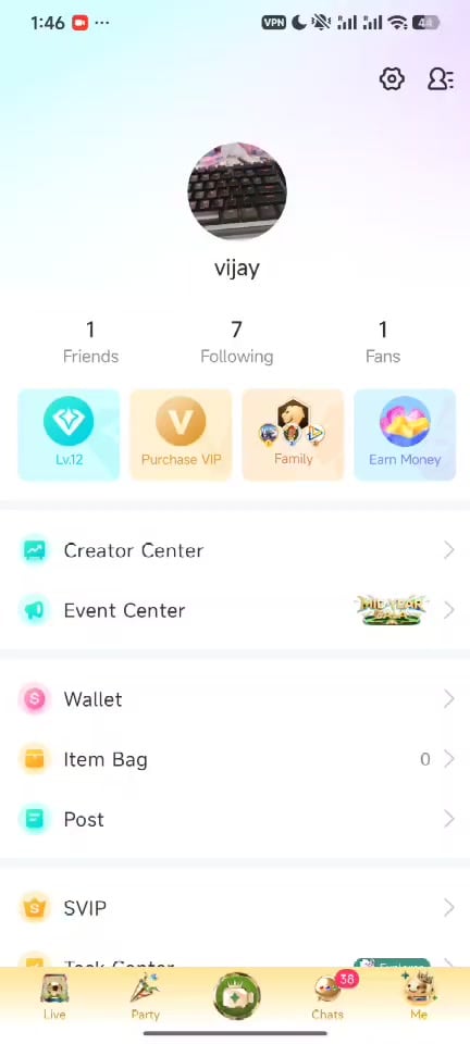 Scheda Io BIGO Live Portafoglio VIP Famiglia