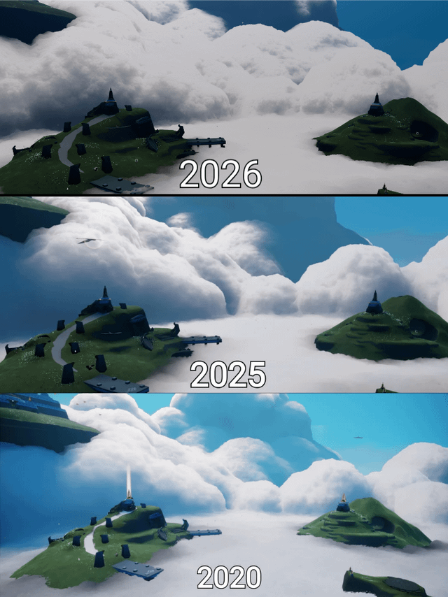 Player character flying through Daylight Prairie clouds in Sky Children of the Light