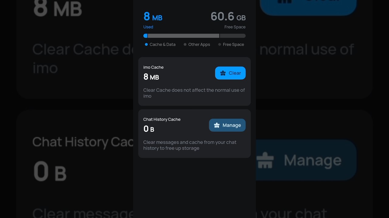 Clearing app cache for imo inside Android storage settings