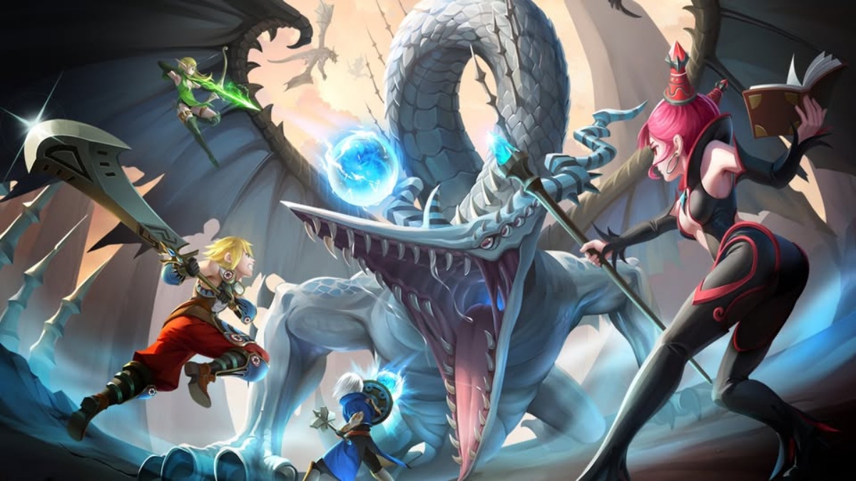 Un grupo luchando en un nido de Dragon Nest M Classic desplegando habilidades