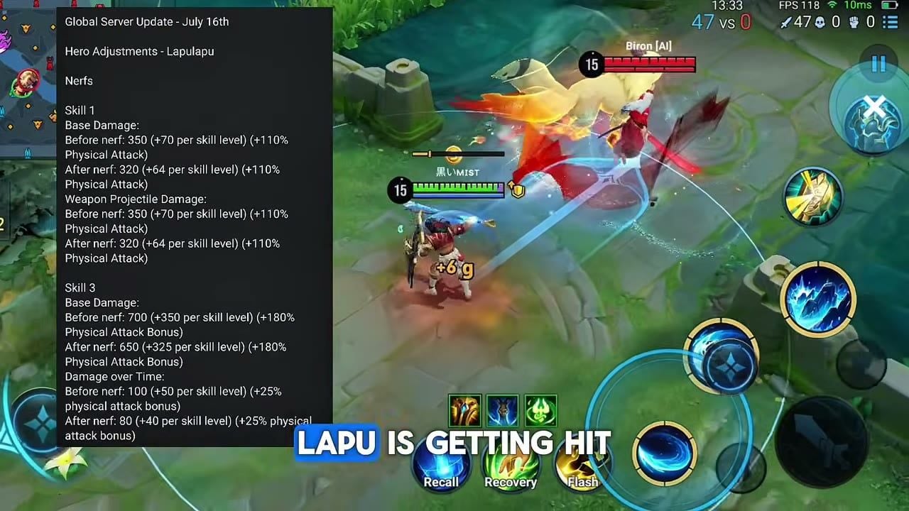 Honor of Kings Lapulapu nerf Skill 1 Ultimate damage
