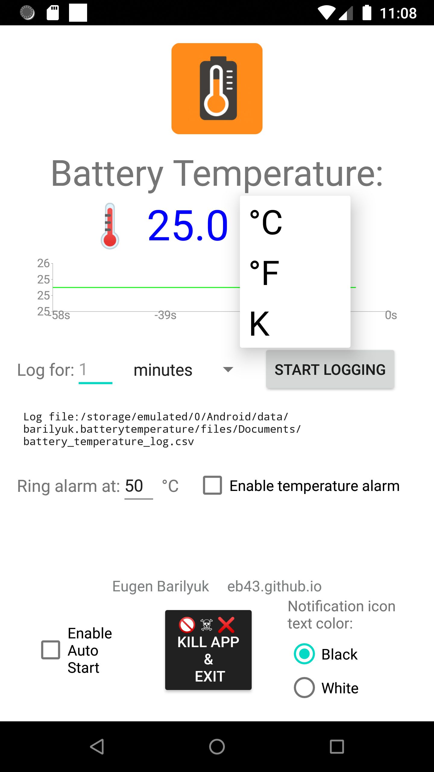 Stato termico nelle impostazioni batteria Android