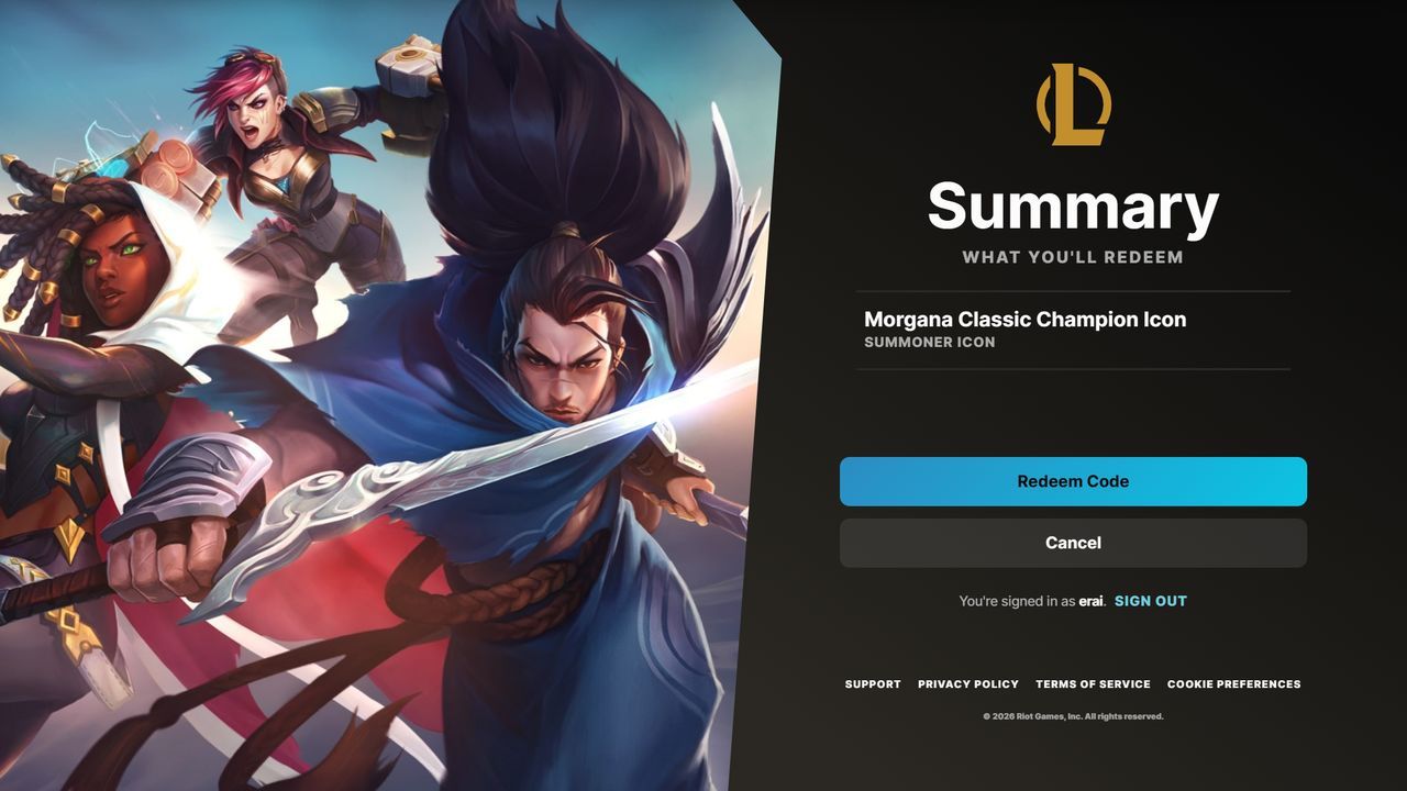 Riot Games official web code redemption page interface