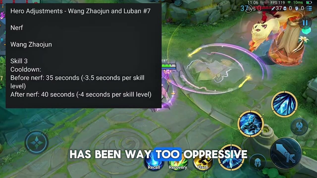 Honor of Kings Wang Zhaojun ultimate cooldown nerf