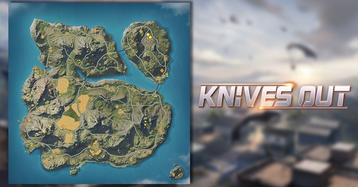 Knives Out 6.4 km battle royale tactical map overview with towns and hills