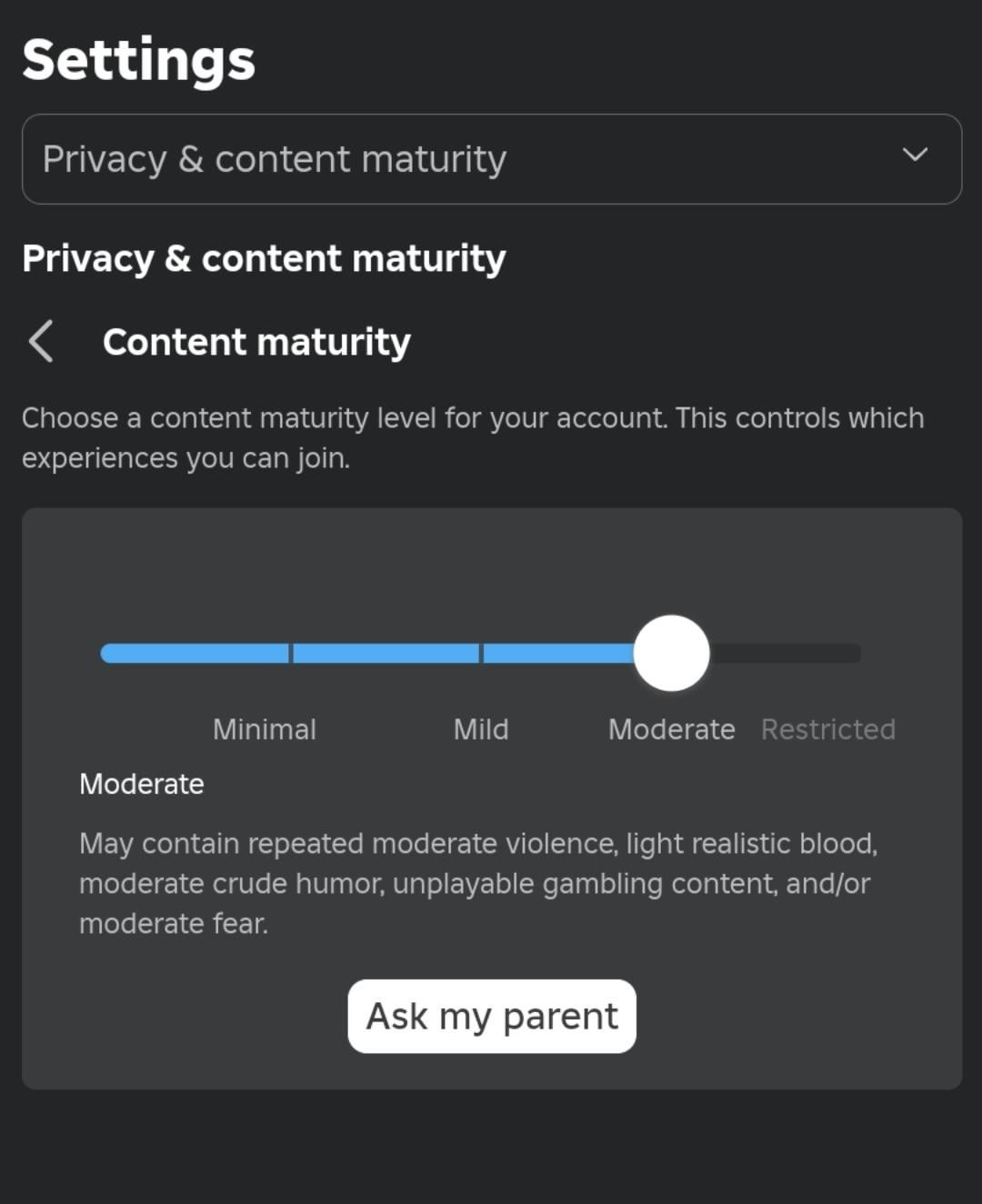 Roblox experience guidelines and content maturity ratings dashboard