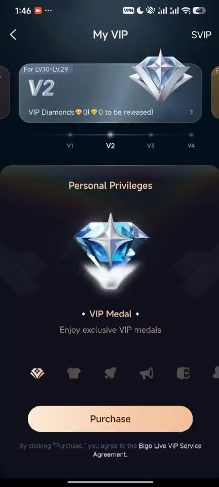 Medaglia BIGO Live Il mio VIP V2 LV.10-LV.29