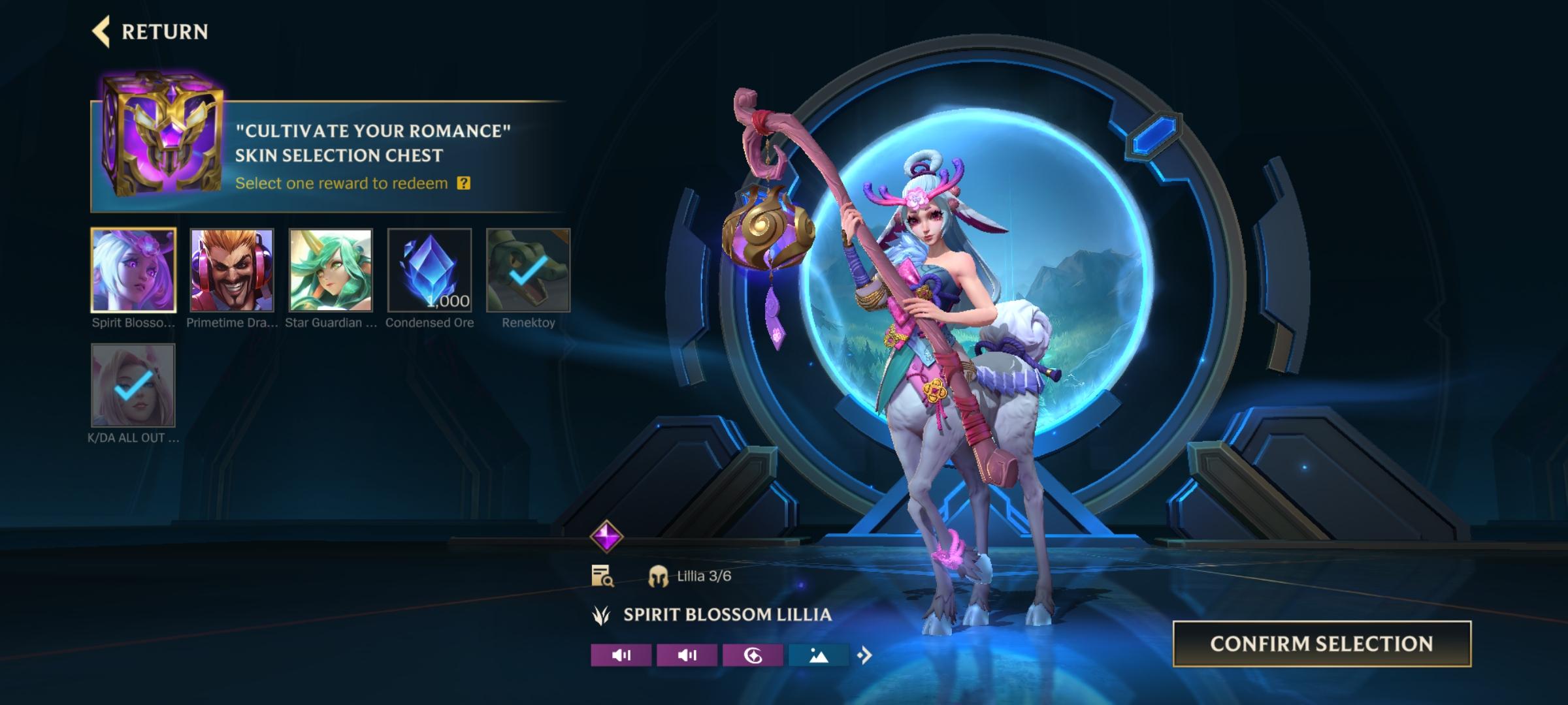 Escaparate de cosméticos en Wild Rift mostrando precios de aspectos Épicos y Legendarios