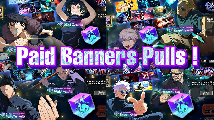 Summon banner screen in Jujutsu Kaisen Phantom Parade showing limited Gojo pull options