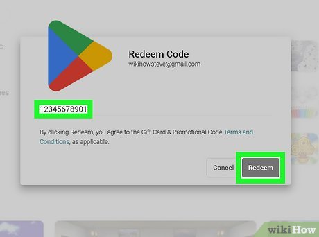Pantalla de canje de tarjeta de regalo de Google Play en un dispositivo Android