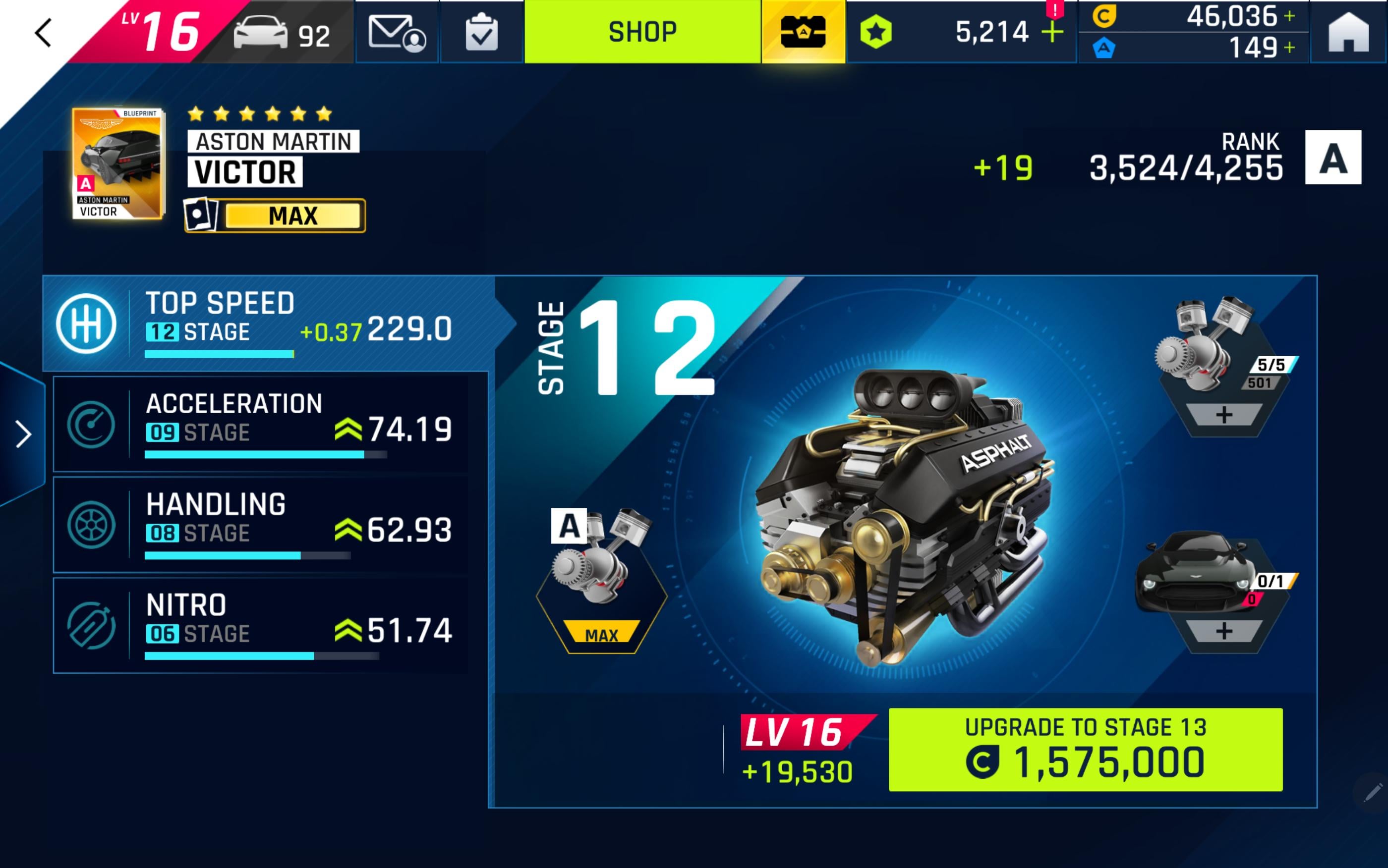 Meningkatkan statistik mobil dengan kredit di garasi Asphalt 9