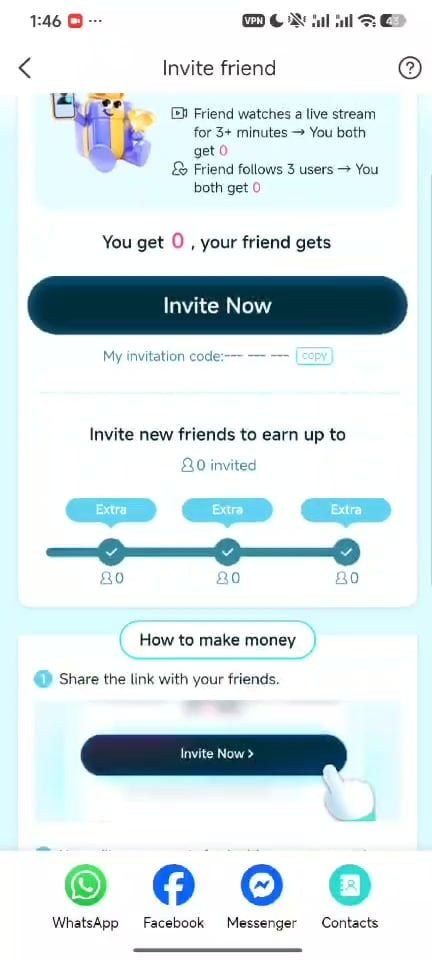 Invita un amico BIGO Live guarda 3 minuti segui 3 utenti