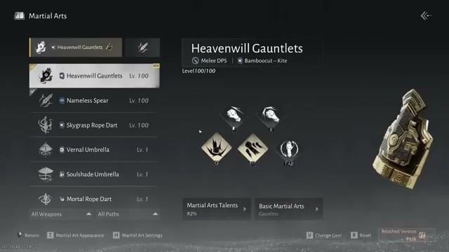 Where Winds Meet Heavenwill Gauntlets martial arts screen