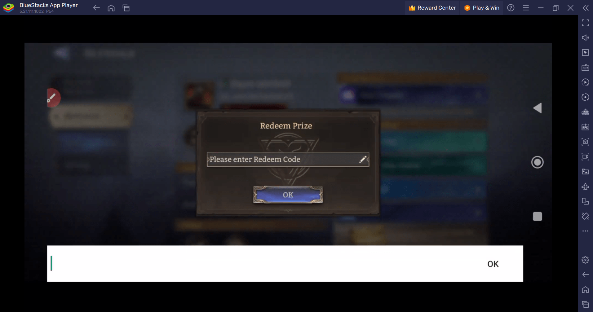 قائمة الإعدادات في Watcher of Realms تعرض زر أيقونة مفتاح استرداد الرمز