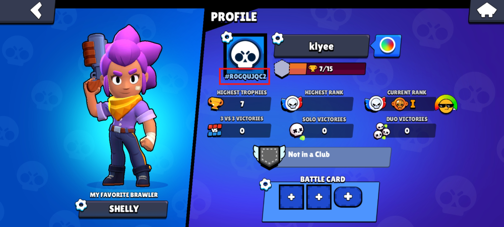 Brawl Stars profile screen displaying the player User ID tag for secure account delivery