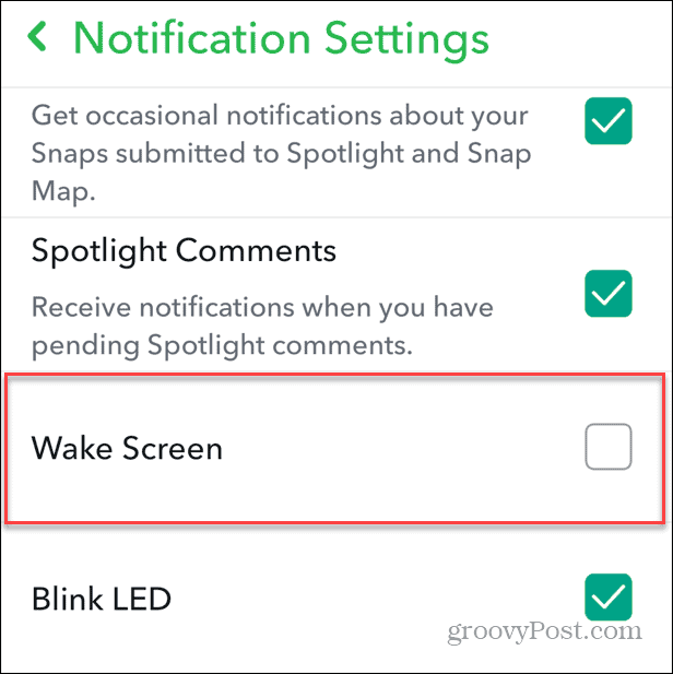Pantalla de ajustes de notificaciones en Android