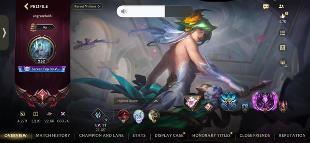 Perfil de usuario de Wild Rift que muestra el Riot ID del jugador y los detalles del fragmento de servidor