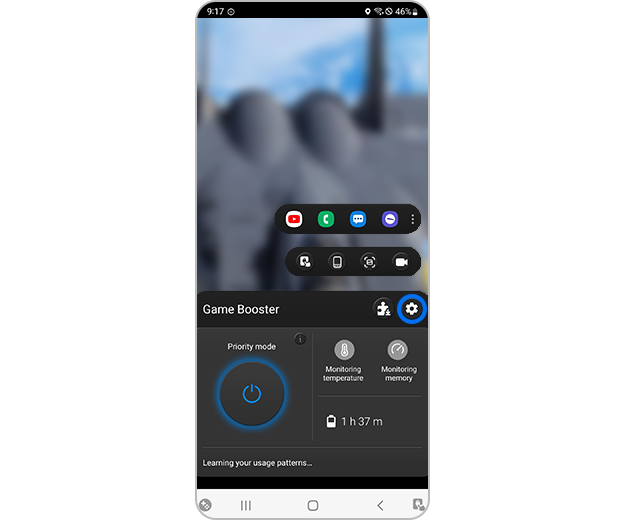 Menú de bloqueo durante el juego en Samsung Game Booster