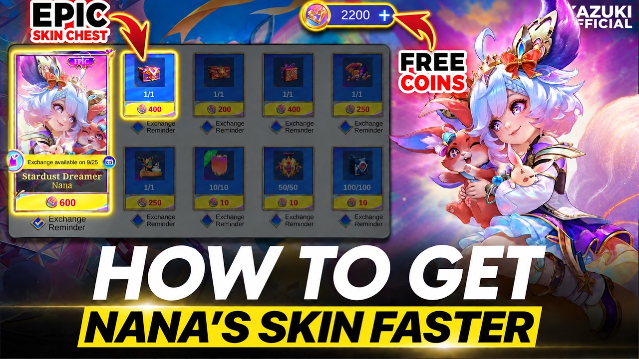 Interface de la boutique d'échange de pièces d'anniversaire de Mobile Legends avec le skin Épique de Nana