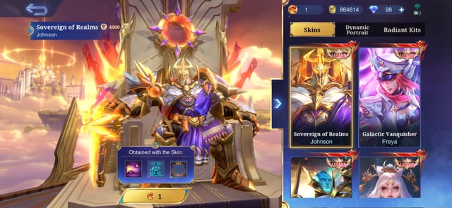 Mobile Legends Magic Core exchange shop displaying available Legend tier skins