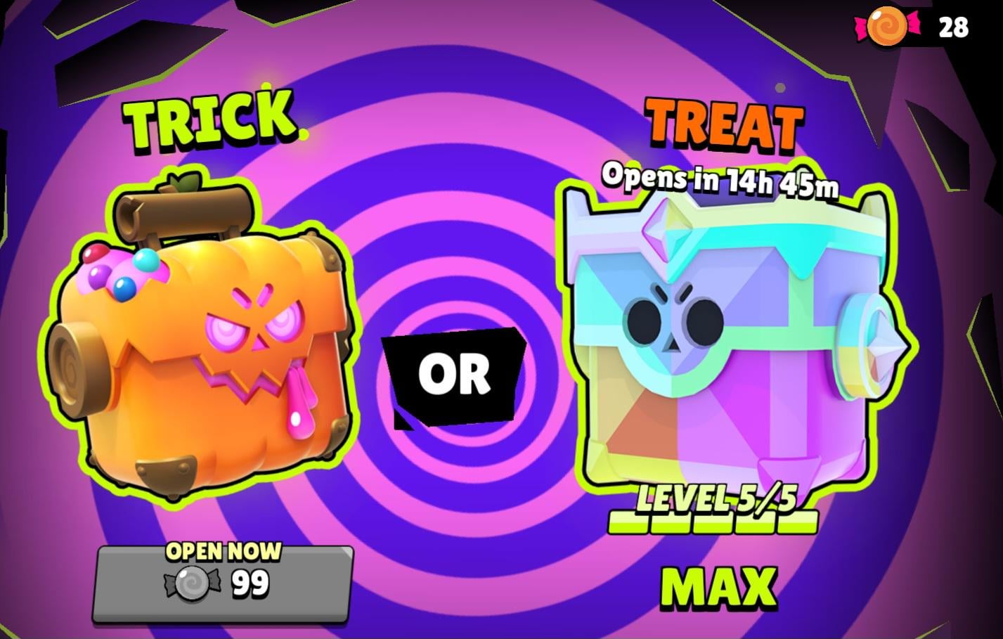 Caja Trato Ultra de Brawl Stars mostrando probabilidades de aspectos