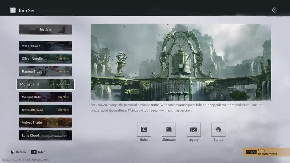 Where Winds Meet Mohist Hill sect join screen