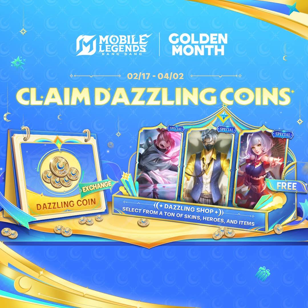 Mobile Legends event exchange shop interface displaying skin rewards and token prices