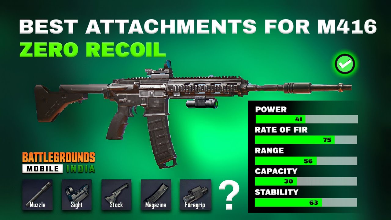 PUBG Mobile weapon attachment setup showing compensator and grip on assault rifle