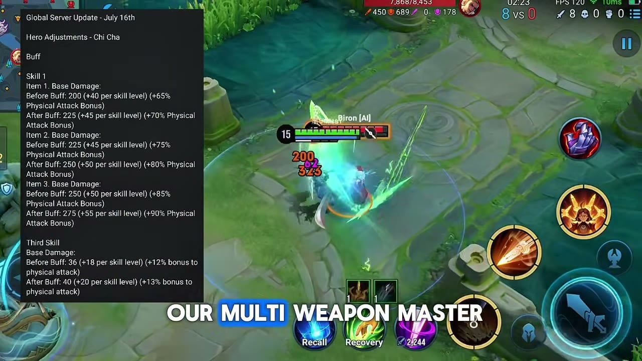 Honor of Kings Chi Cha patch buff multi weapon master
