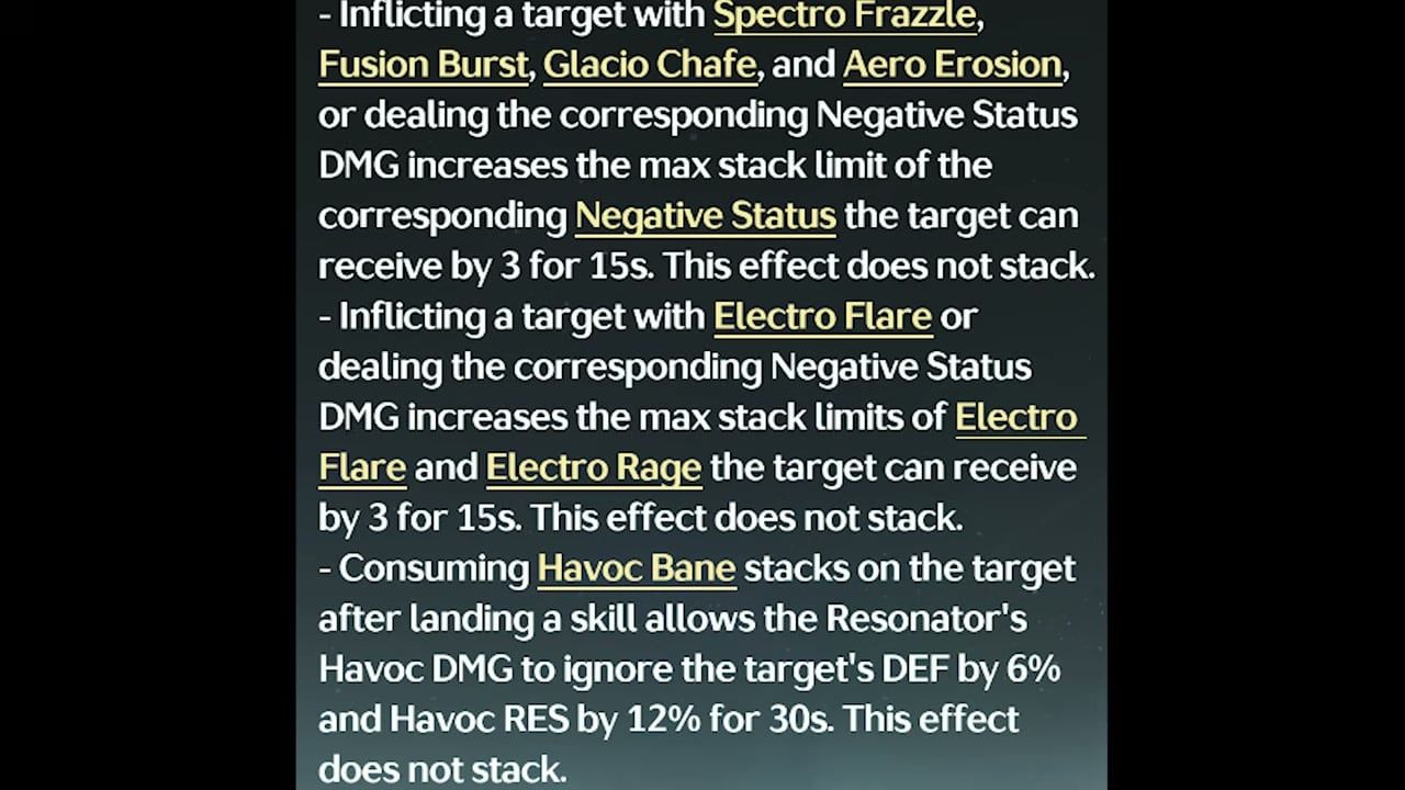 Suisui Negative Status stack cap and Havoc Bane kit text