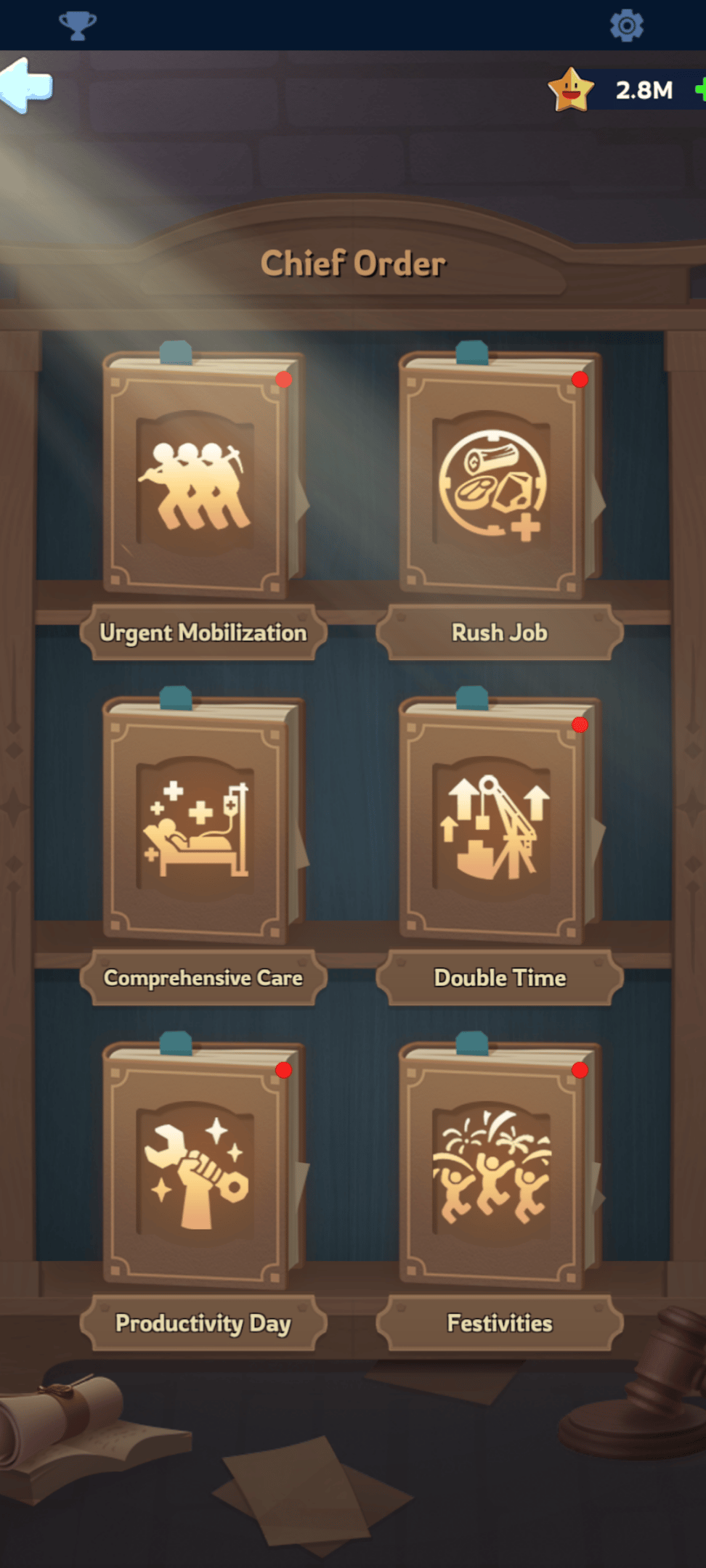 Chief orders interface displaying Double Time and Rush Job skills