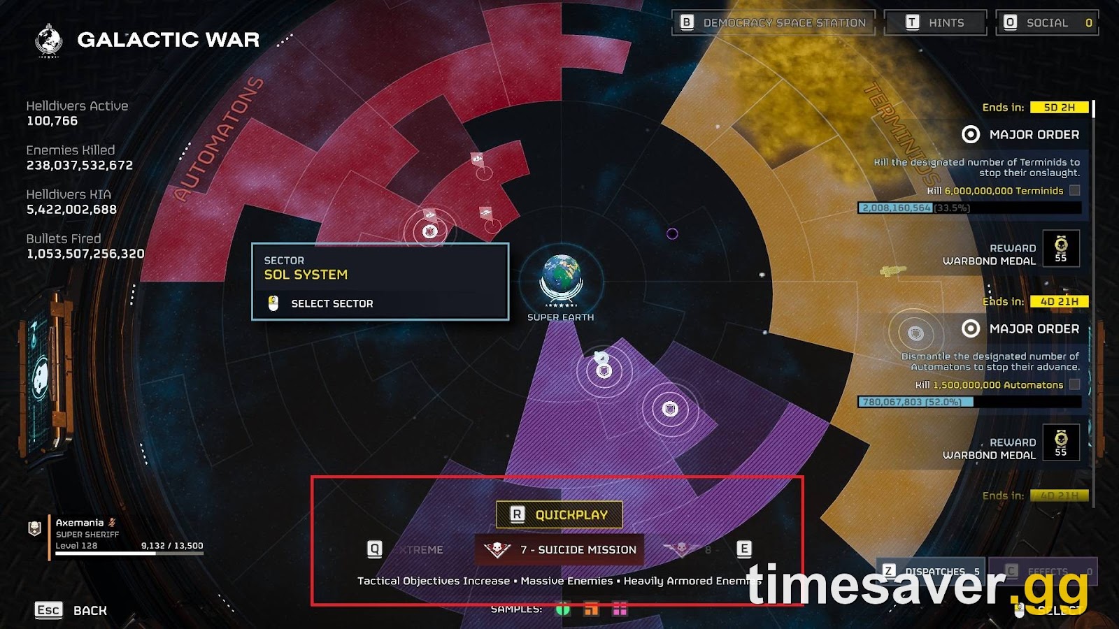 Helldivers 2 map showing points of interest markers during a trivial difficulty mission