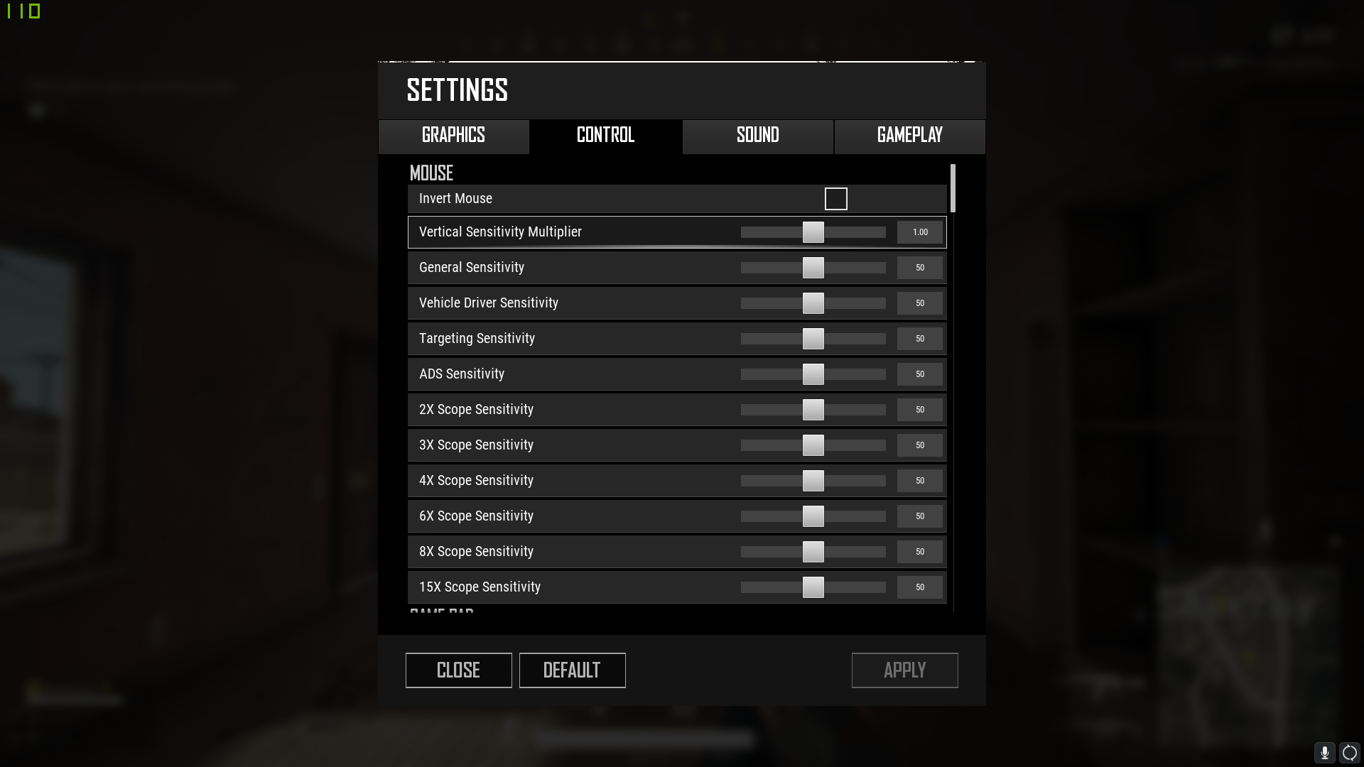 شاشة إعدادات حساسية الماوس في PUBG PC توضح مُضاعِف الحساسية الرأسية