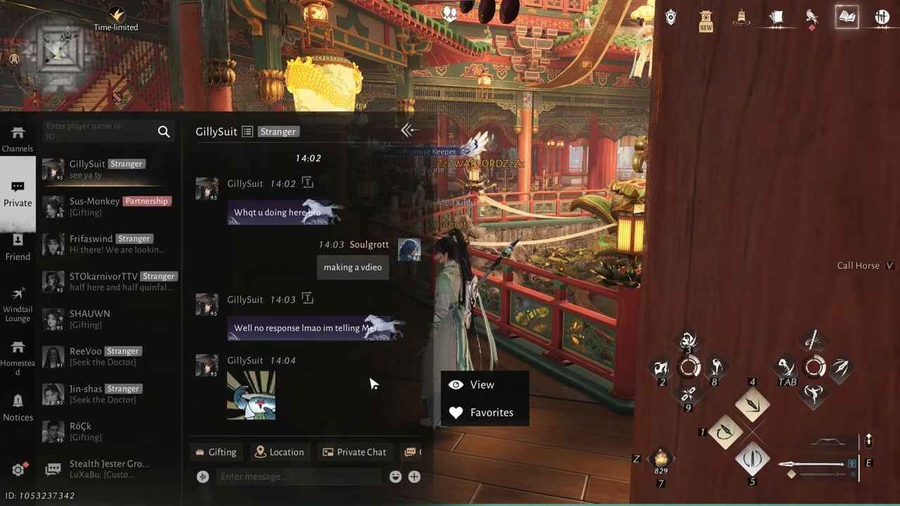 Where Winds Meet social hub and private chat