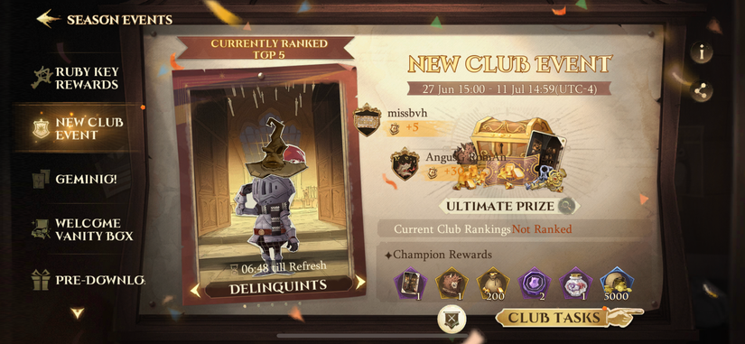 In-game mailbox interface showing reward expiration timers in Harry Potter Magic Awakened