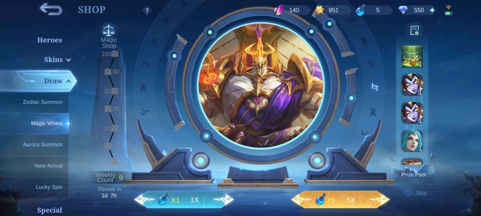 MLBB Magic Wheel weekly 5 spin milestone chest reward screen