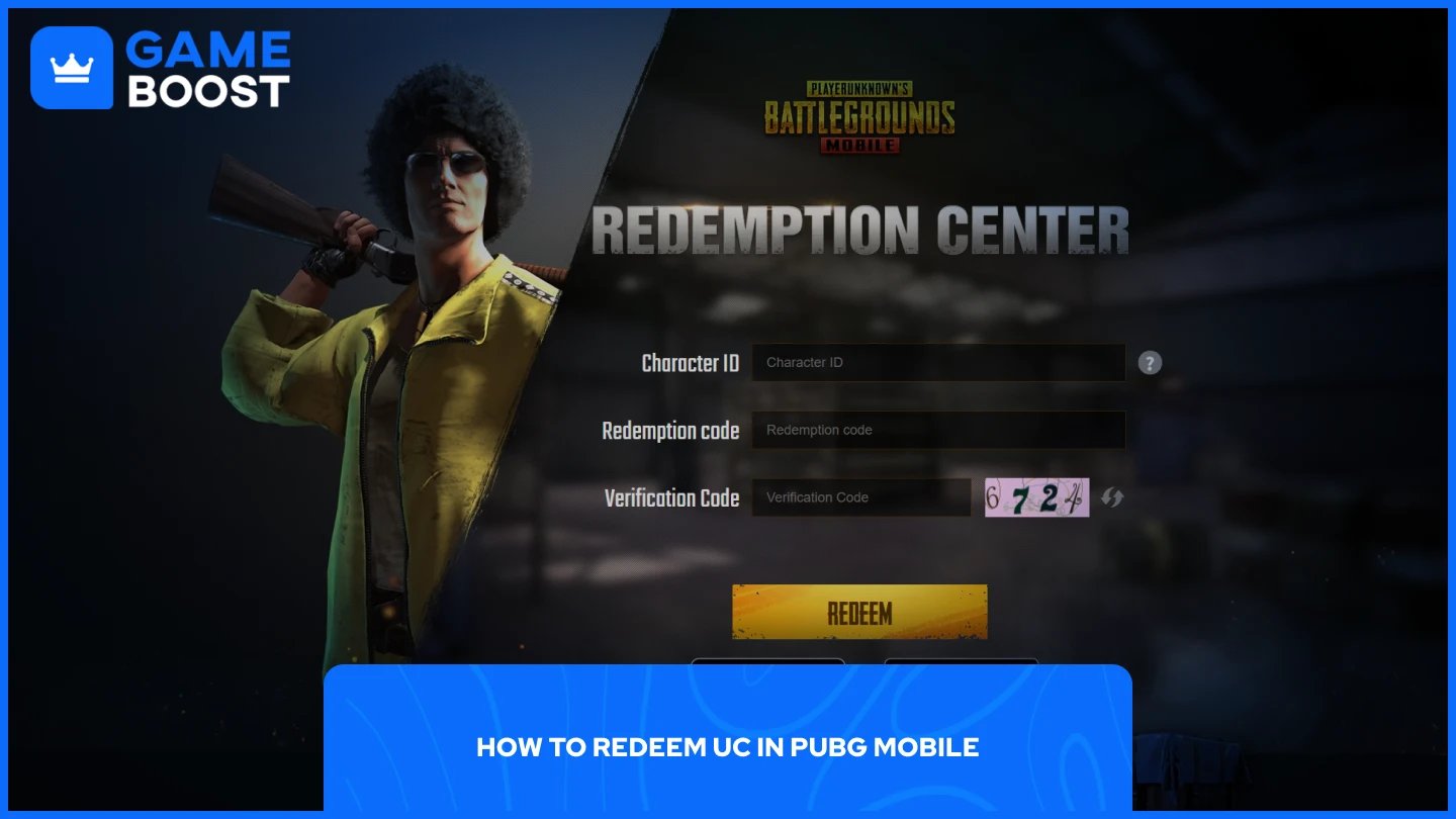PUBG Mobile redemption center entry screen showing character ID and verification code fields