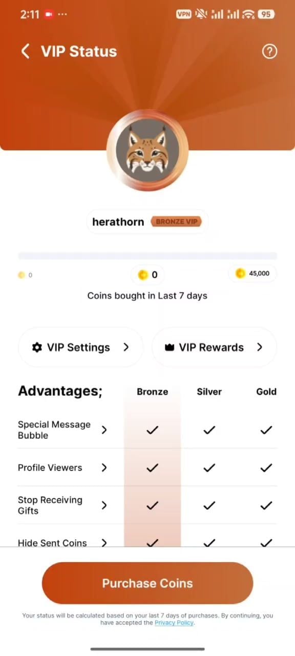 SuperLive Bronz VIP Monede cumpărate ultimele 7 zile 45000