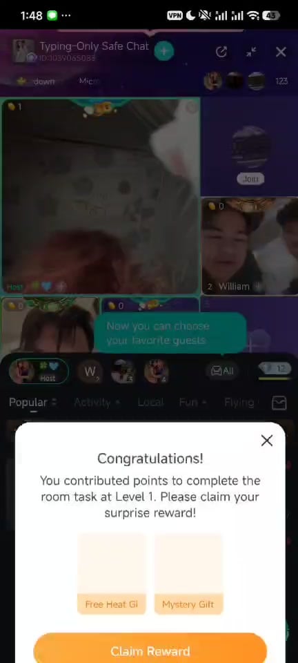 Attività stanza BIGO Live Livello 1 Regalo Calore Gratuito Regalo Misterioso