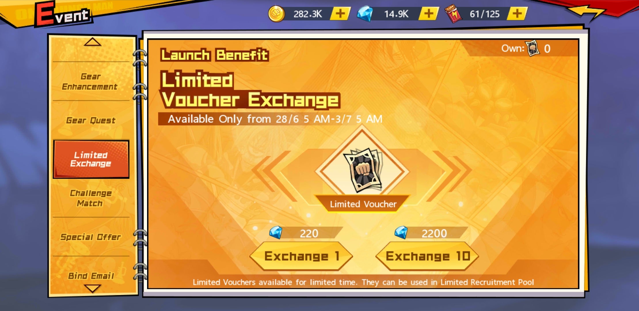 Limited SSR character recruitment banner in One Punch Man The Strongest