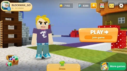 لاعبو Bed Wars في Blockman Go يعبرون جسر كتل بين جزر عائمة