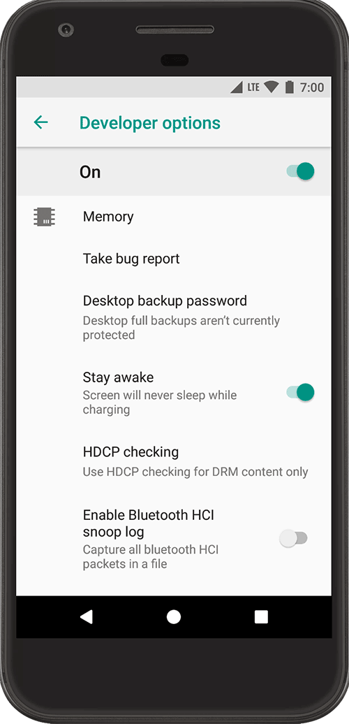 Android smartphone displaying system performance and network settings